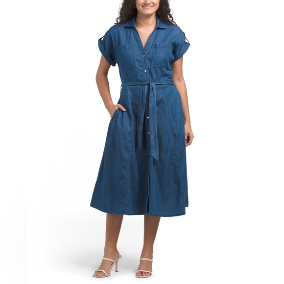 🔹️Ellen Tracy🔹️ Denim Blue Midi Front Dress - Picture 3 of 3